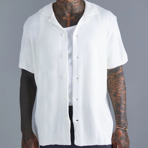 Boohoo Other - SHORT SLEEVE KNITTED‎ PLEATED SHIRT ecru color